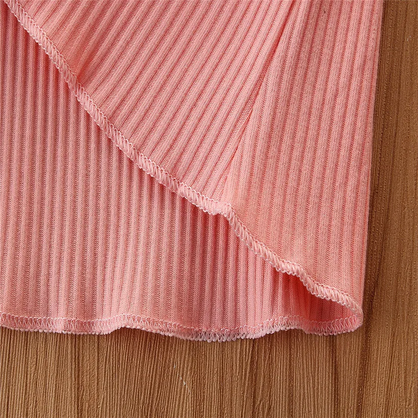 2 Pieces Kid Girl Flutter Sleeev Turtle Neck Top Matching Flared Pants Set Wholesale 06874764