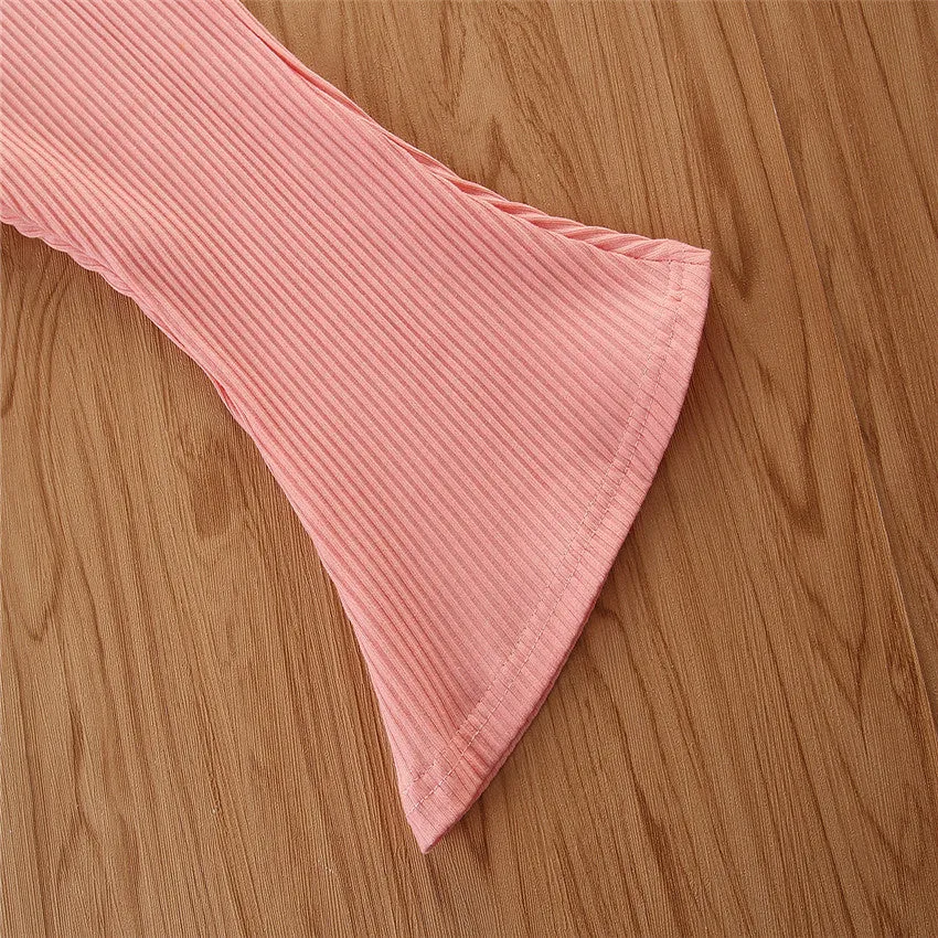 2 Pieces Kid Girl Flutter Sleeev Turtle Neck Top Matching Flared Pants Set Wholesale 06874764