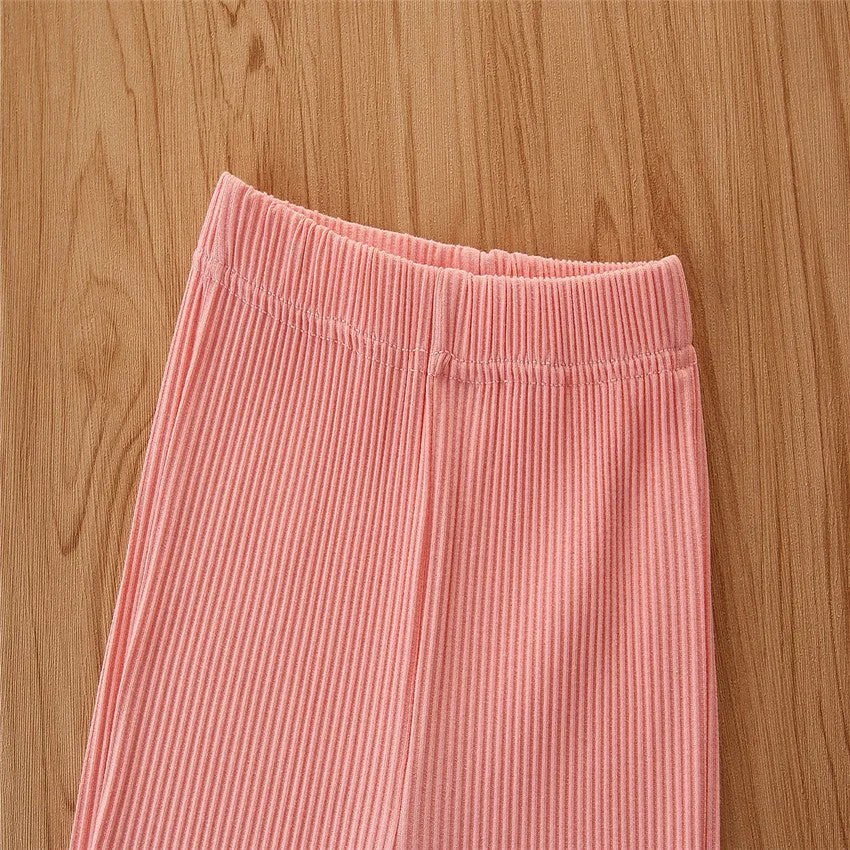 2 Pieces Kid Girl Flutter Sleeev Turtle Neck Top Matching Flared Pants Set Wholesale 06874764