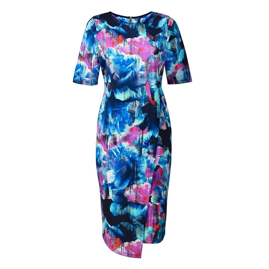 Anthology Blue Asymmetric Wrap Scuba Dress