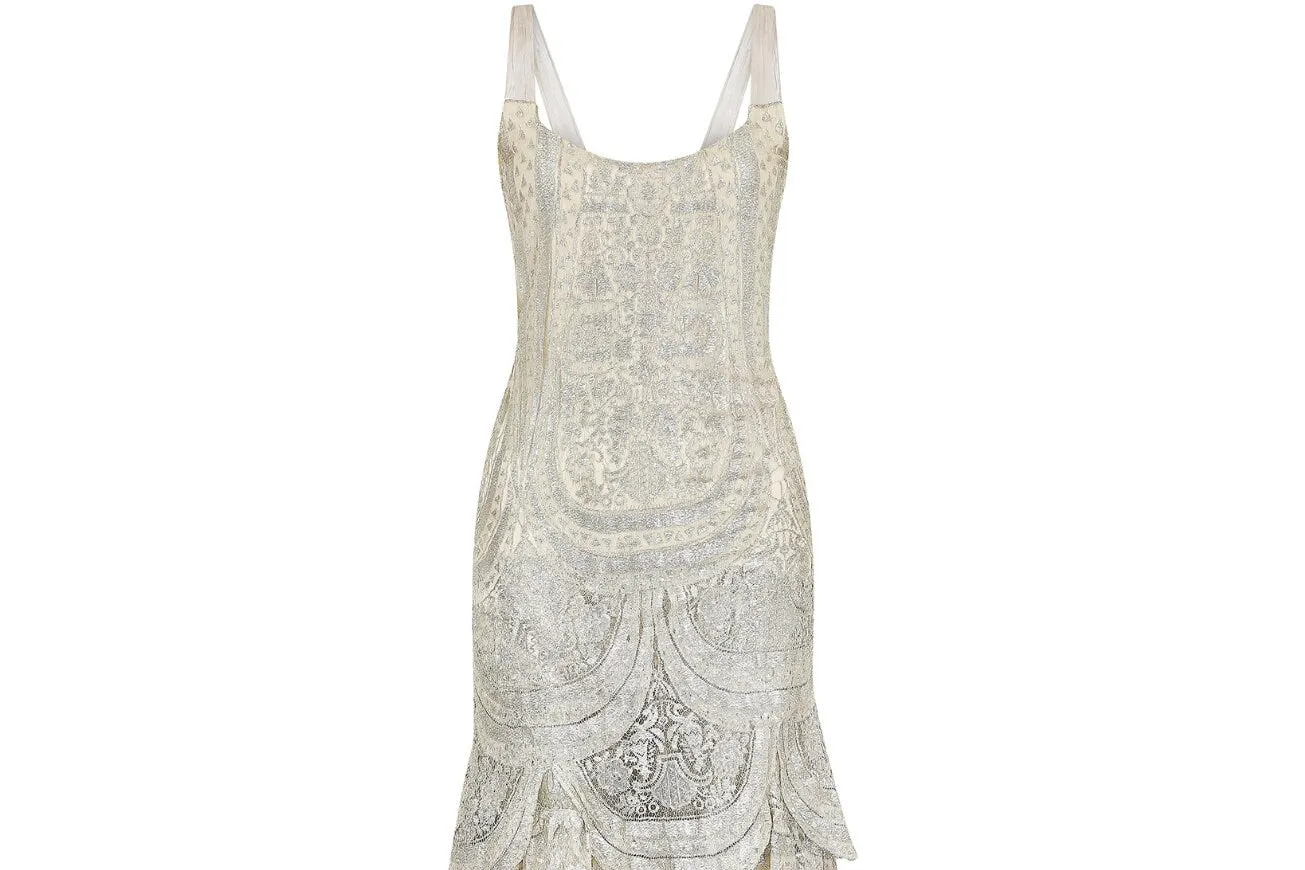 ARCHIVE - 1920s Silver Cobweb Lame Flapper Culottes Dress