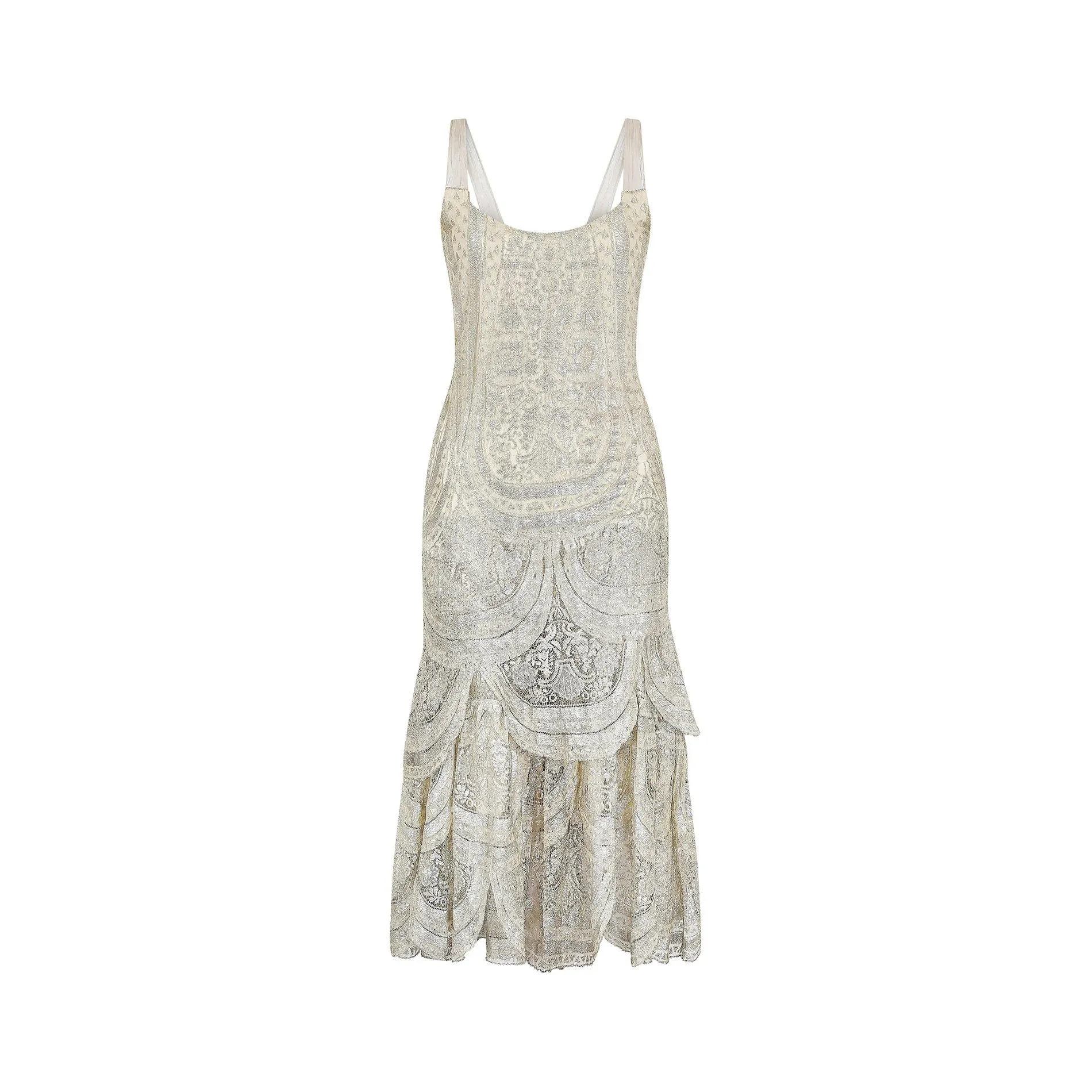 ARCHIVE - 1920s Silver Cobweb Lame Flapper Culottes Dress