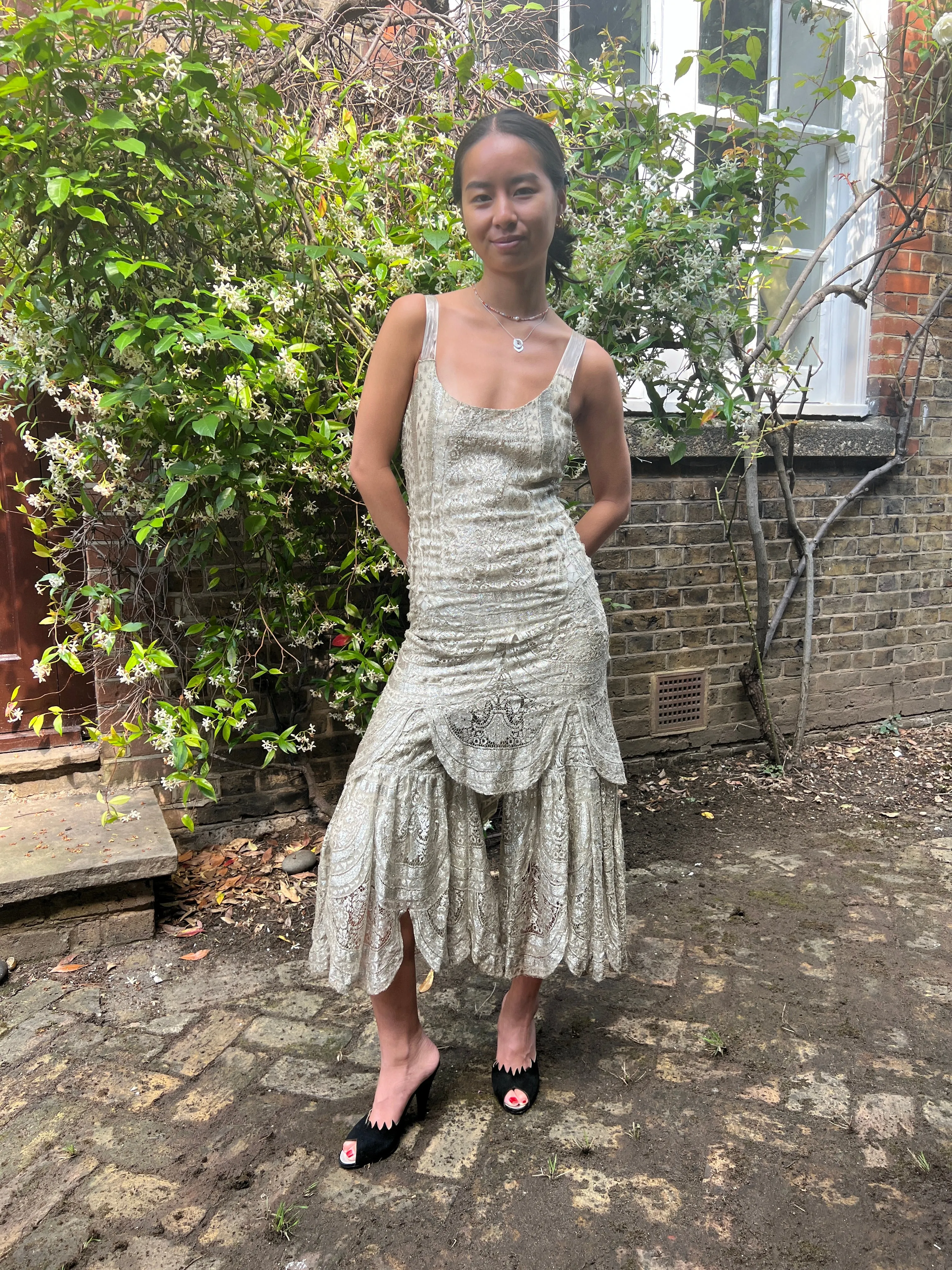 ARCHIVE - 1920s Silver Cobweb Lame Flapper Culottes Dress