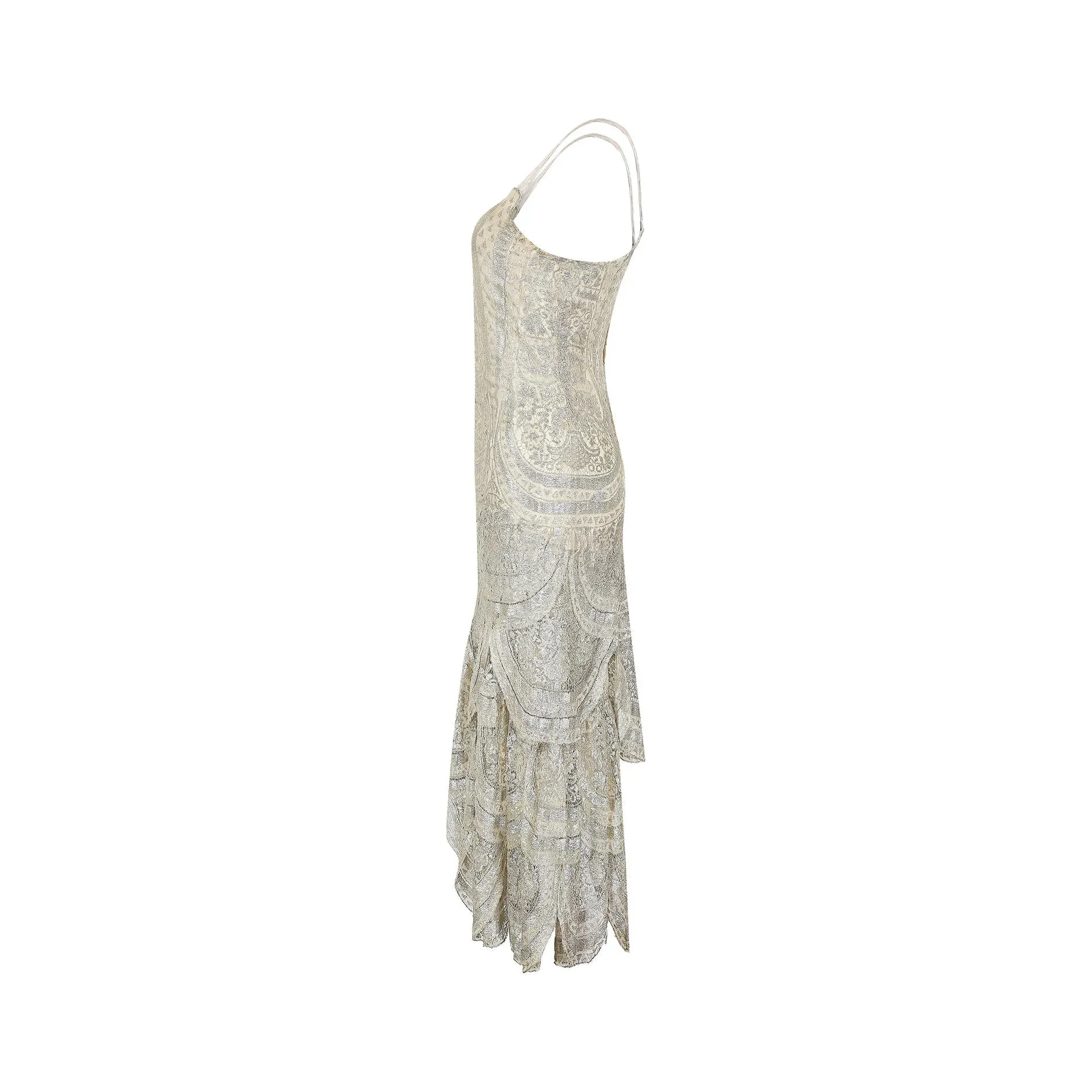 ARCHIVE - 1920s Silver Cobweb Lame Flapper Culottes Dress