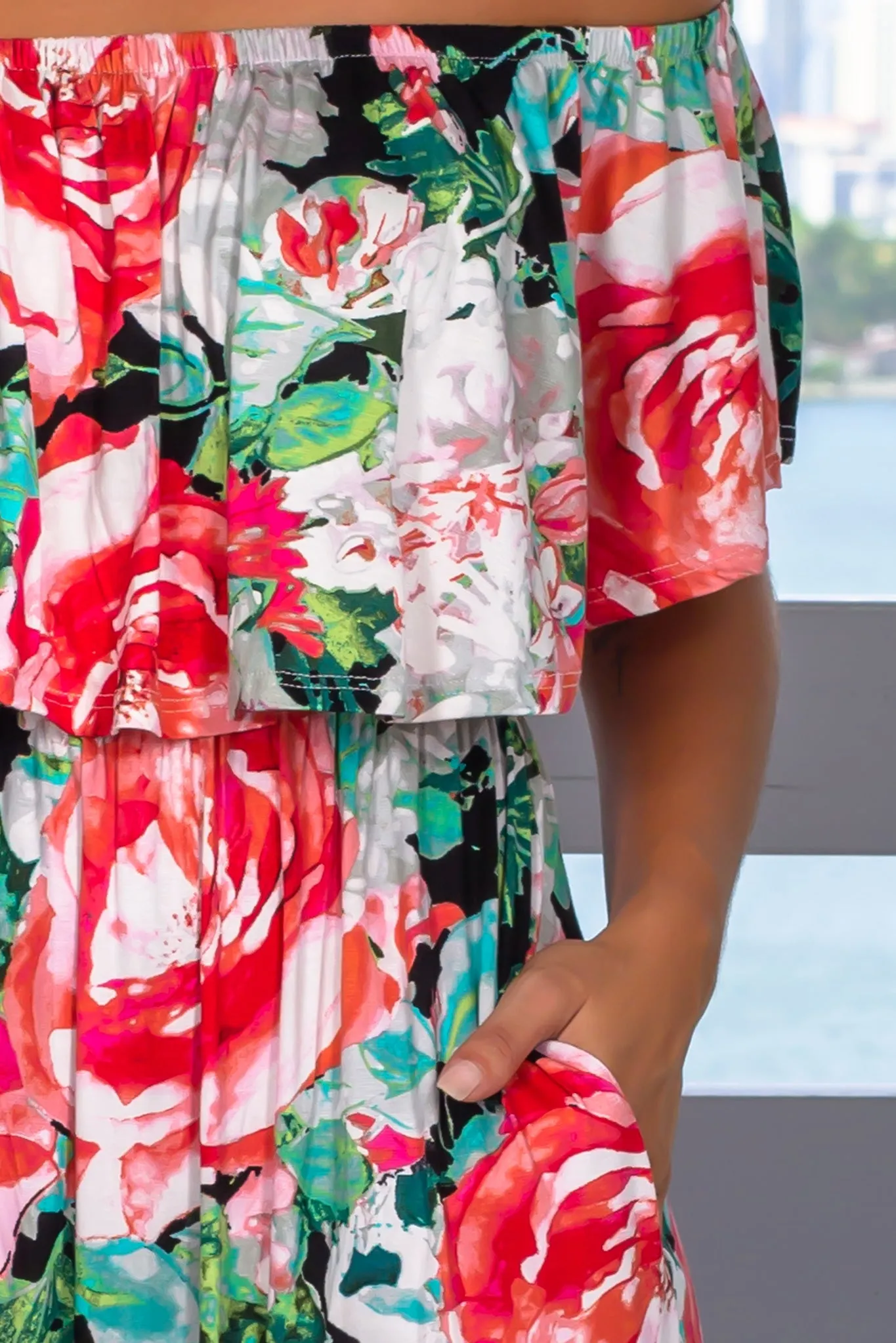 Black and Red Off Shoulder Maxi Dress