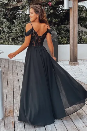 Black Off Shoulder Maxi Dress with Lace Back