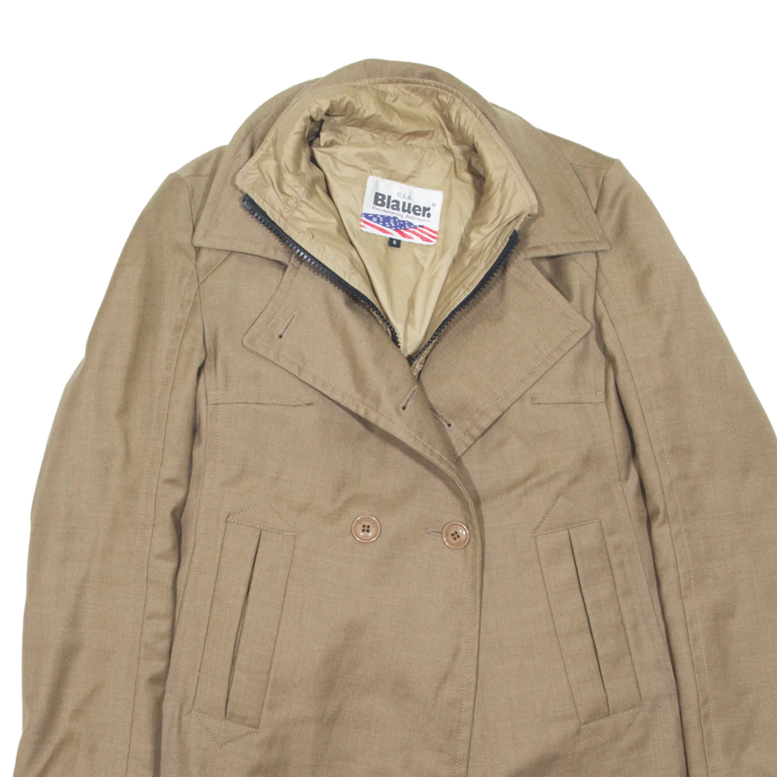 BLAUER USA Gilet Lined Pea Coat Beige Wool Womens S