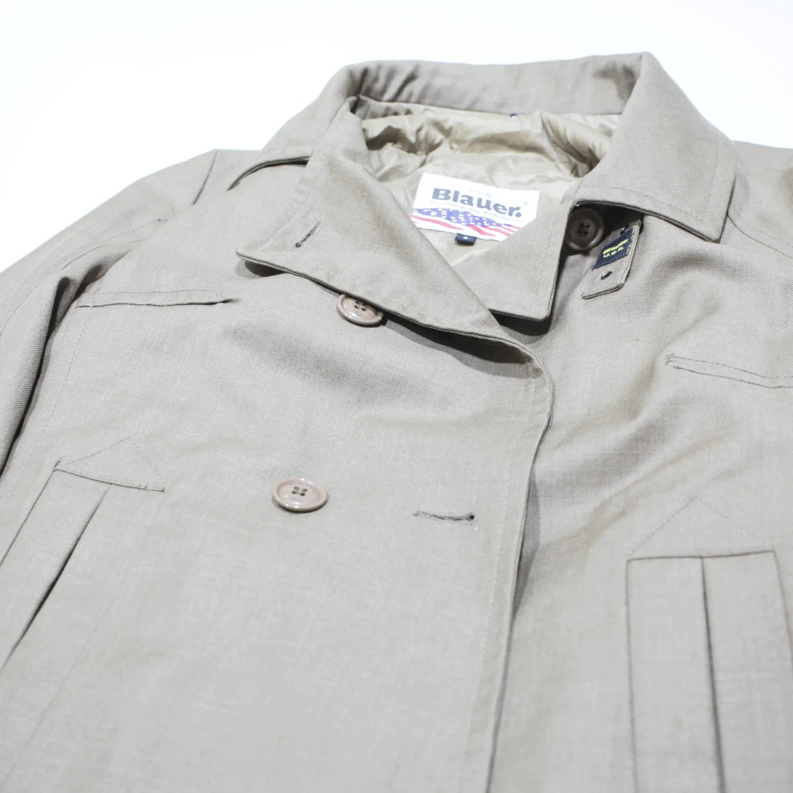 BLAUER USA Gilet Lined Pea Coat Beige Wool Womens S