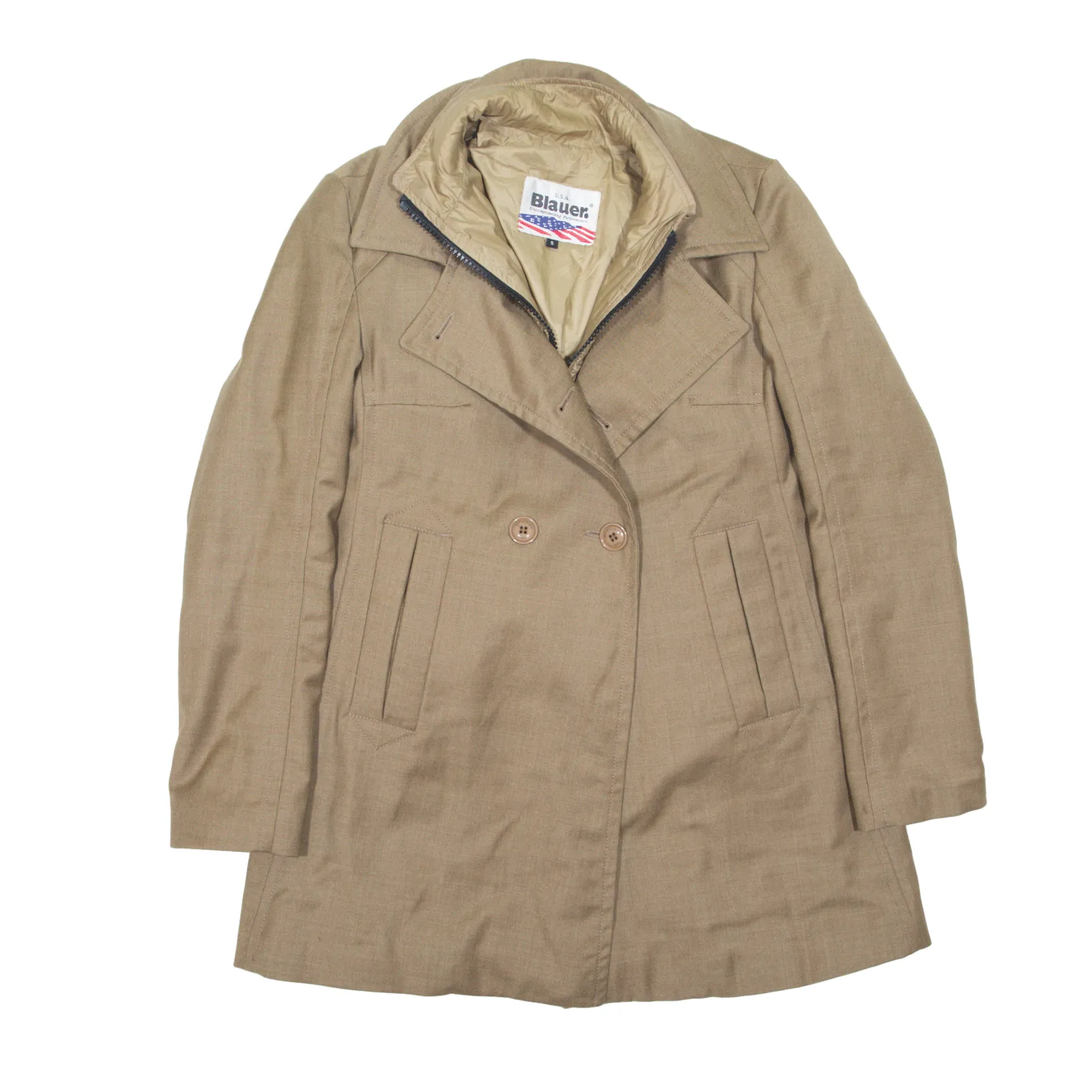 BLAUER USA Gilet Lined Pea Coat Beige Wool Womens S