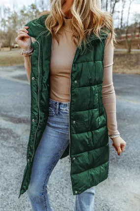 Blue Zone Planet |  Green Hooded Long Quilted Vest Coat