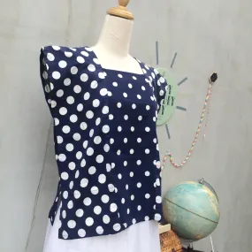 Box Dot Crop| Vintage 1950s 1960s Navy and white Polka dot Boxy Crop Top