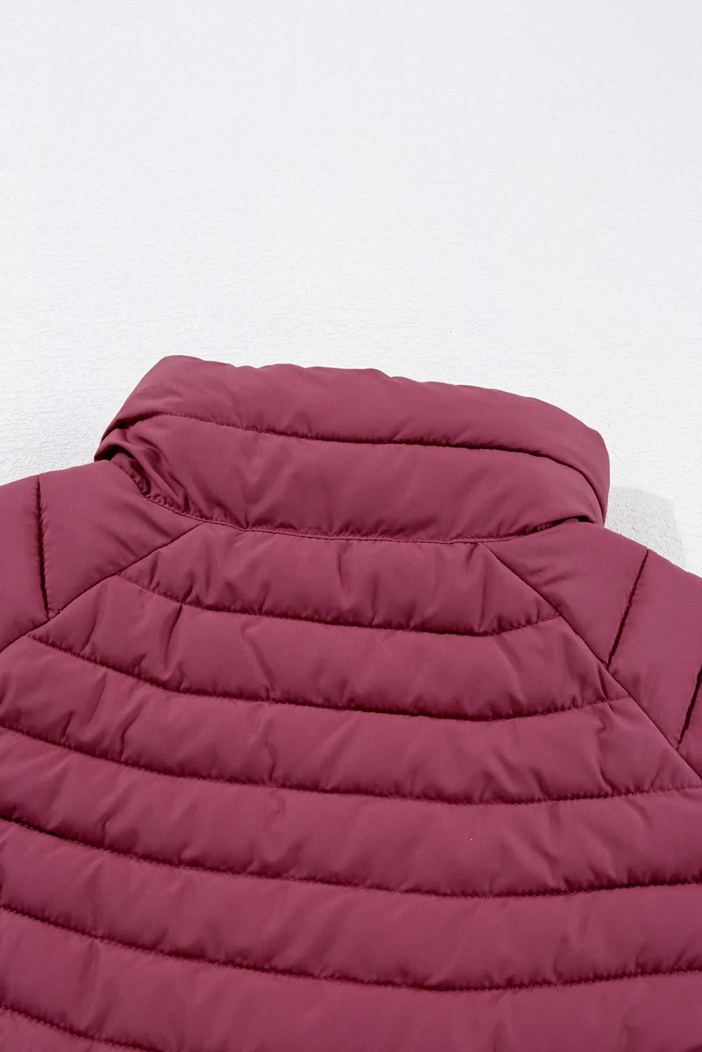 Burgundy Plush Collared Quilted Zipped Puffer Gilet