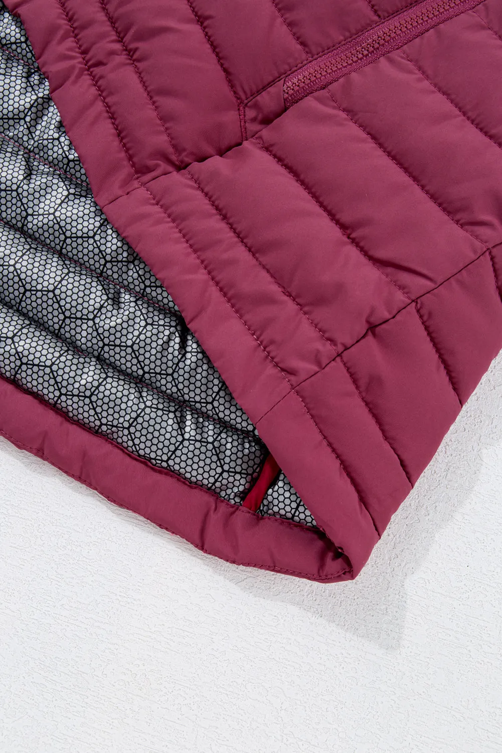 Burgundy Plush Collared Quilted Zipped Puffer Gilet