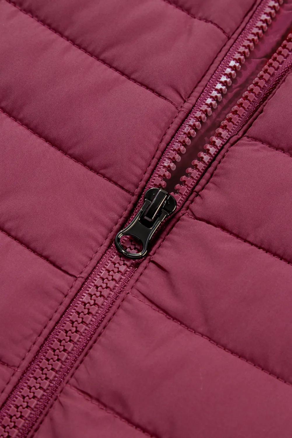Burgundy Plush Collared Quilted Zipped Puffer Gilet