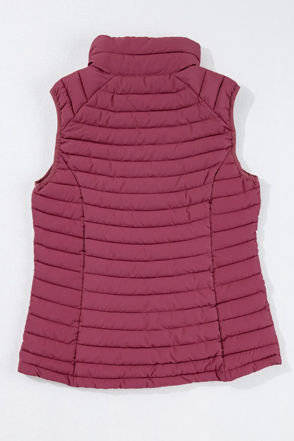 Burgundy Plush Collared Quilted Zipped Puffer Gilet