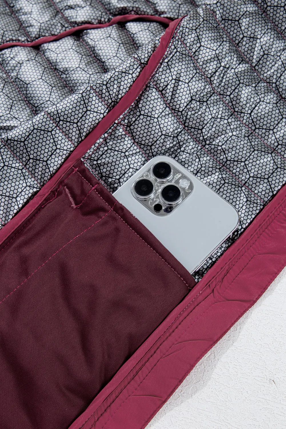 Burgundy Plush Collared Quilted Zipped Puffer Gilet
