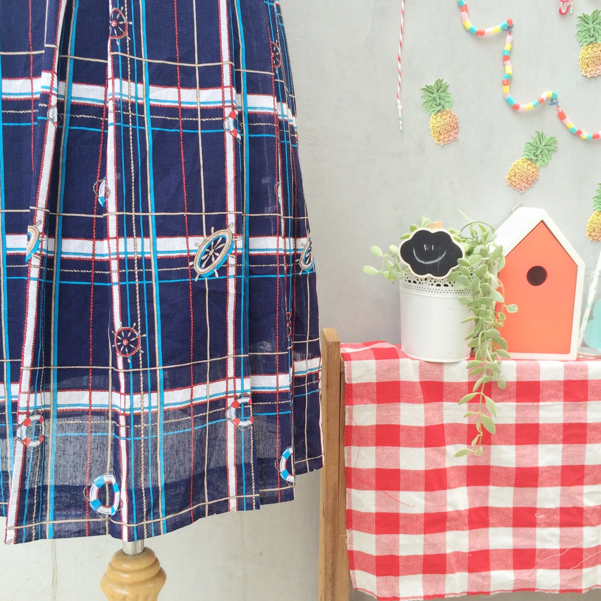 Captain Summer | Vintage 1970s 1980s life buoy Nautical theme Dark Blue Skirt