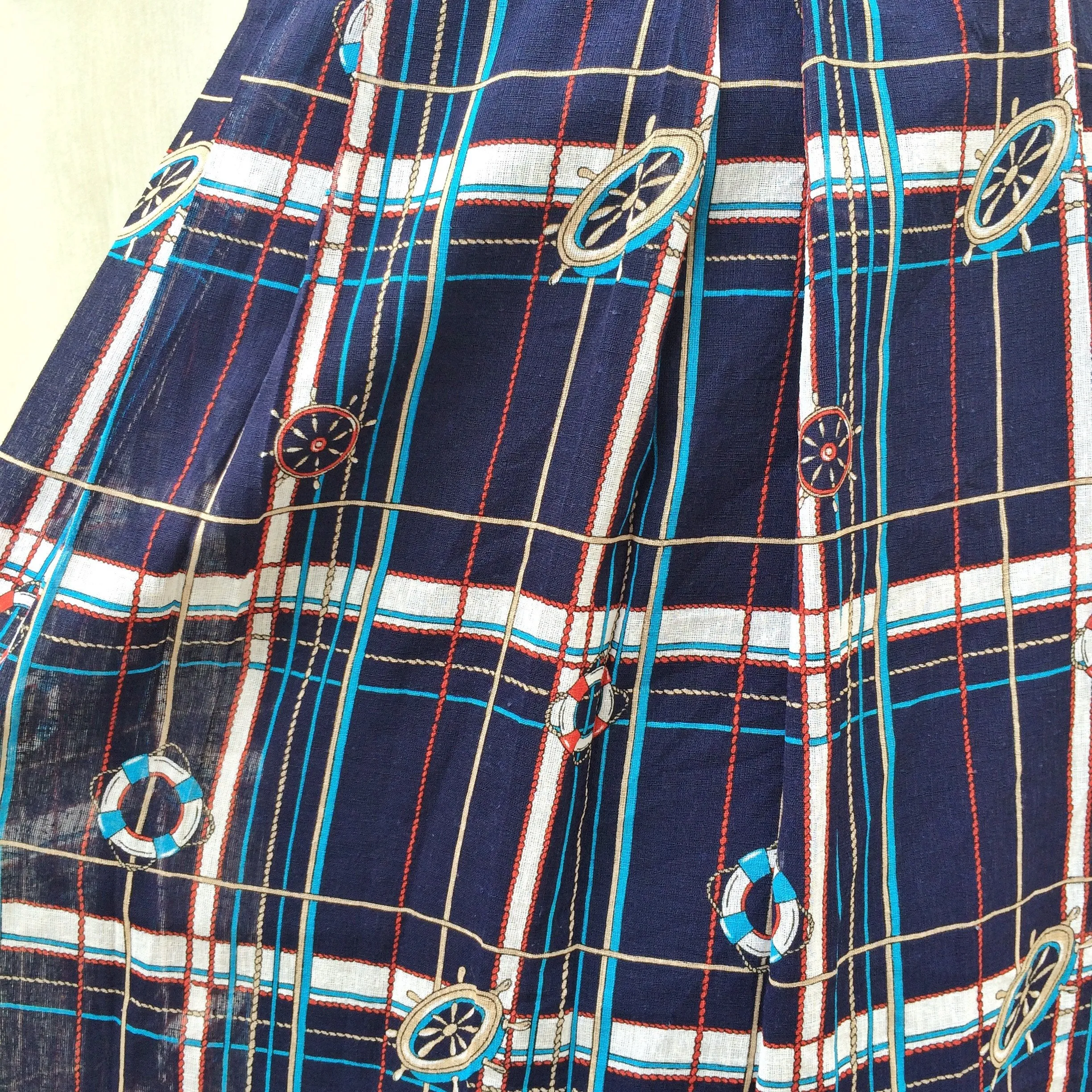 Captain Summer | Vintage 1970s 1980s life buoy Nautical theme Dark Blue Skirt