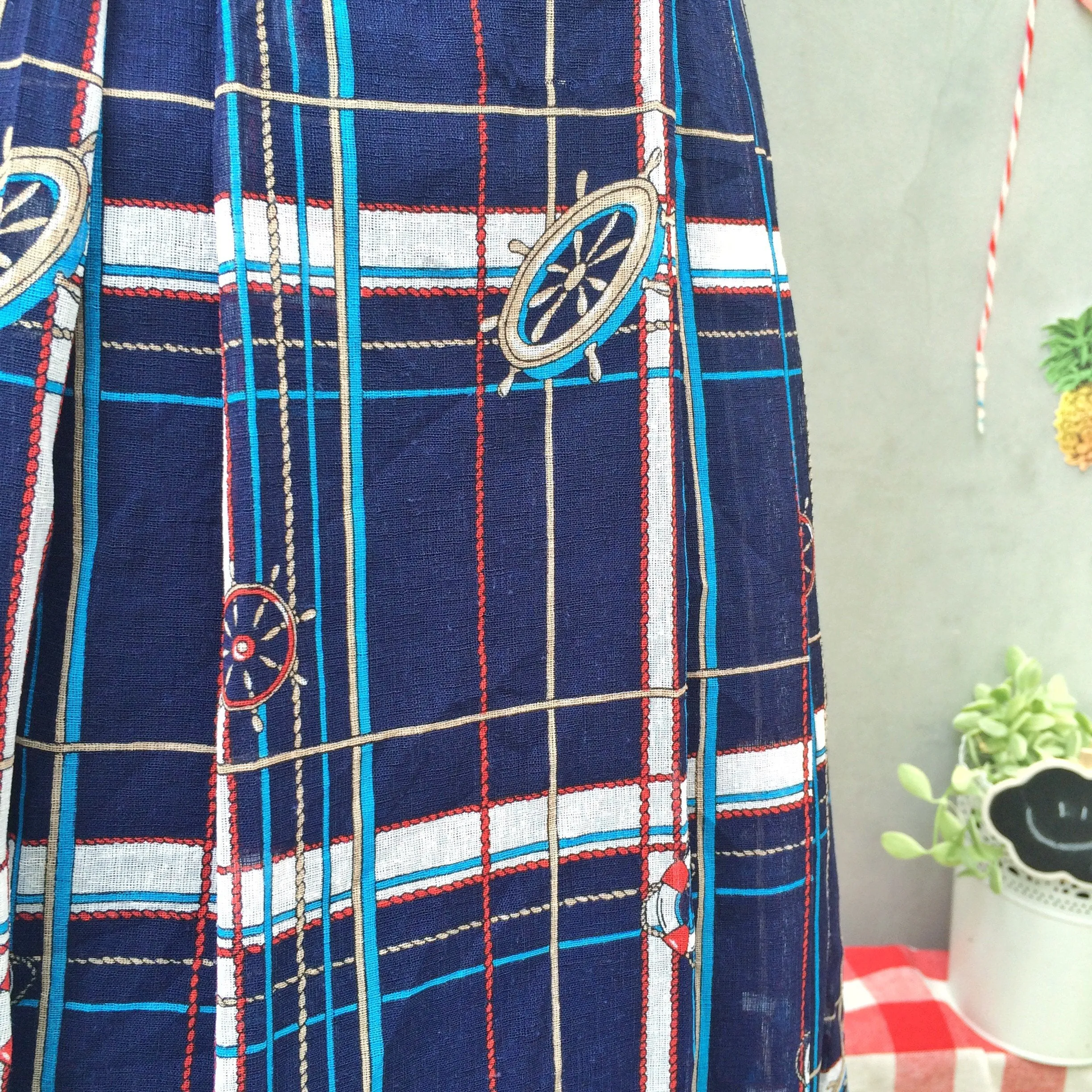 Captain Summer | Vintage 1970s 1980s life buoy Nautical theme Dark Blue Skirt