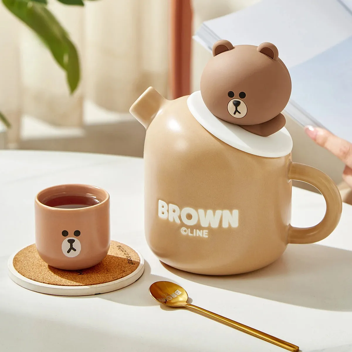 Ceramic Teddy Bear Teapot & Cups