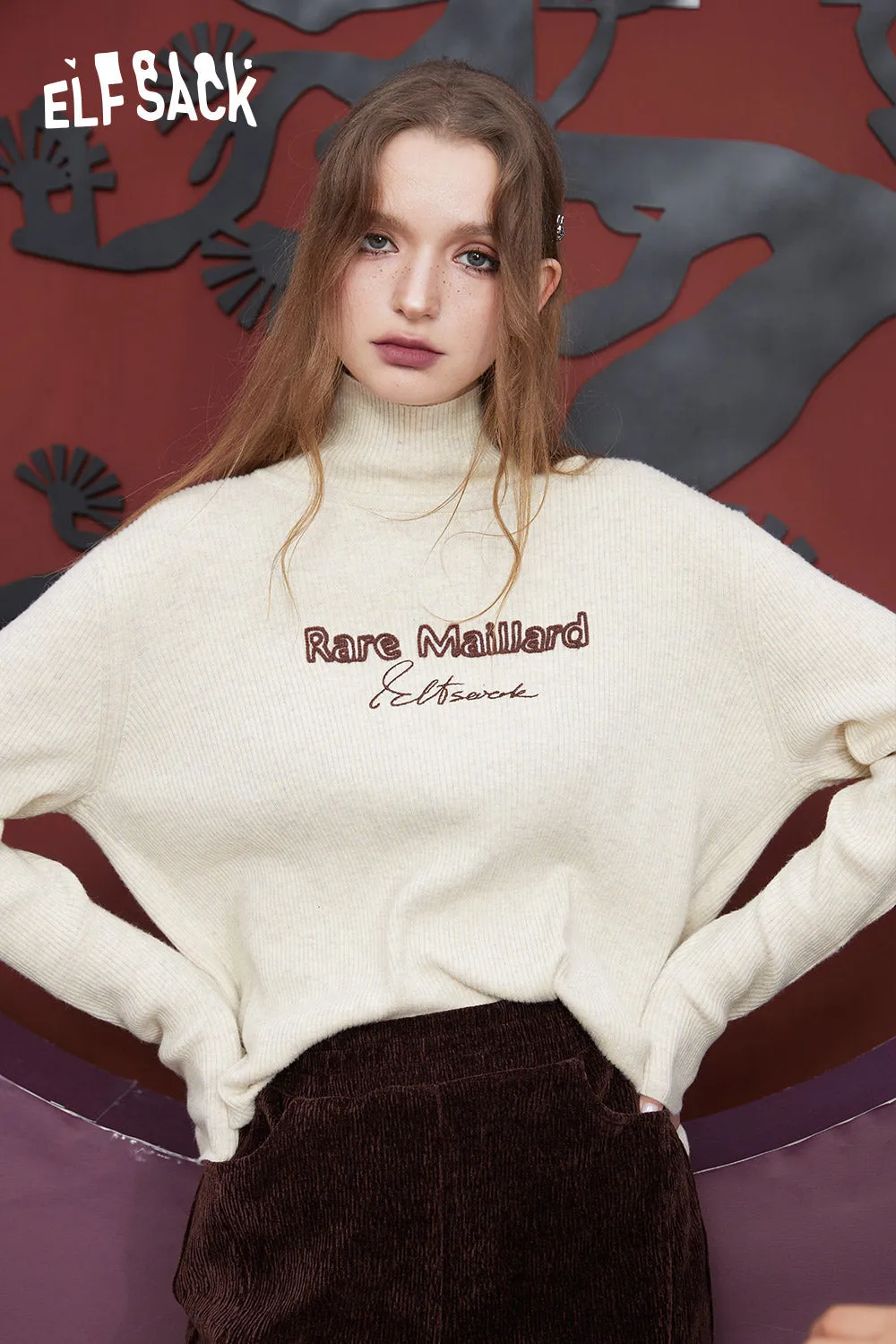 ELFSACK Slim Solid Color Turtleneck Undershirt Woman 2023 Winter Knitwears Sweaters