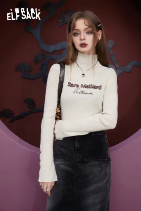 ELFSACK Slim Solid Color Turtleneck Undershirt Woman 2023 Winter Knitwears Sweaters