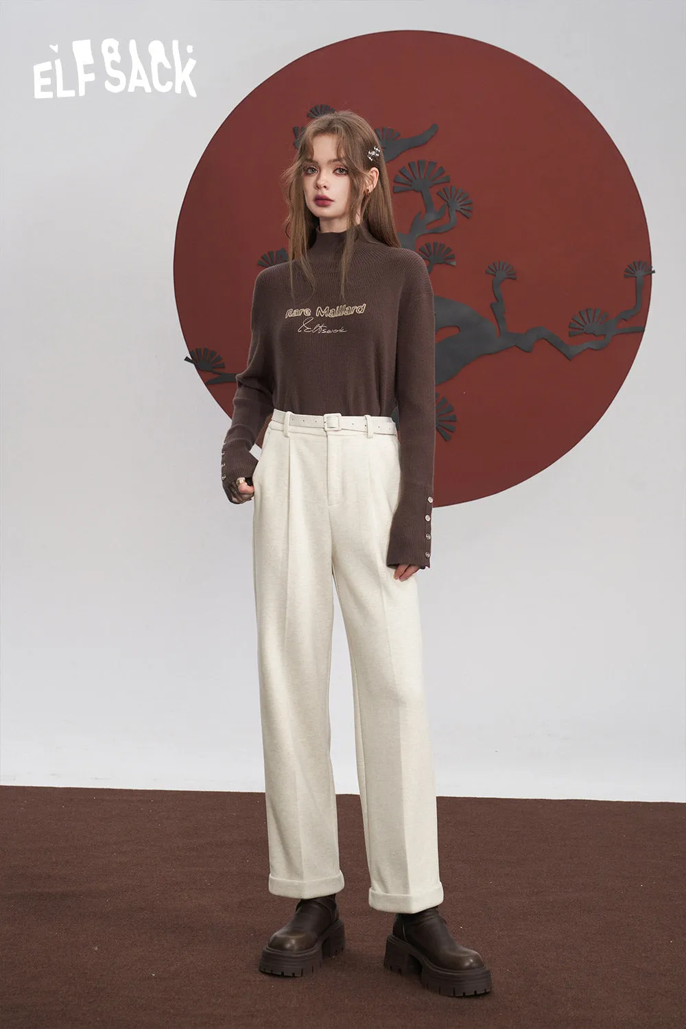 ELFSACK Slim Solid Color Turtleneck Undershirt Woman 2023 Winter Knitwears Sweaters