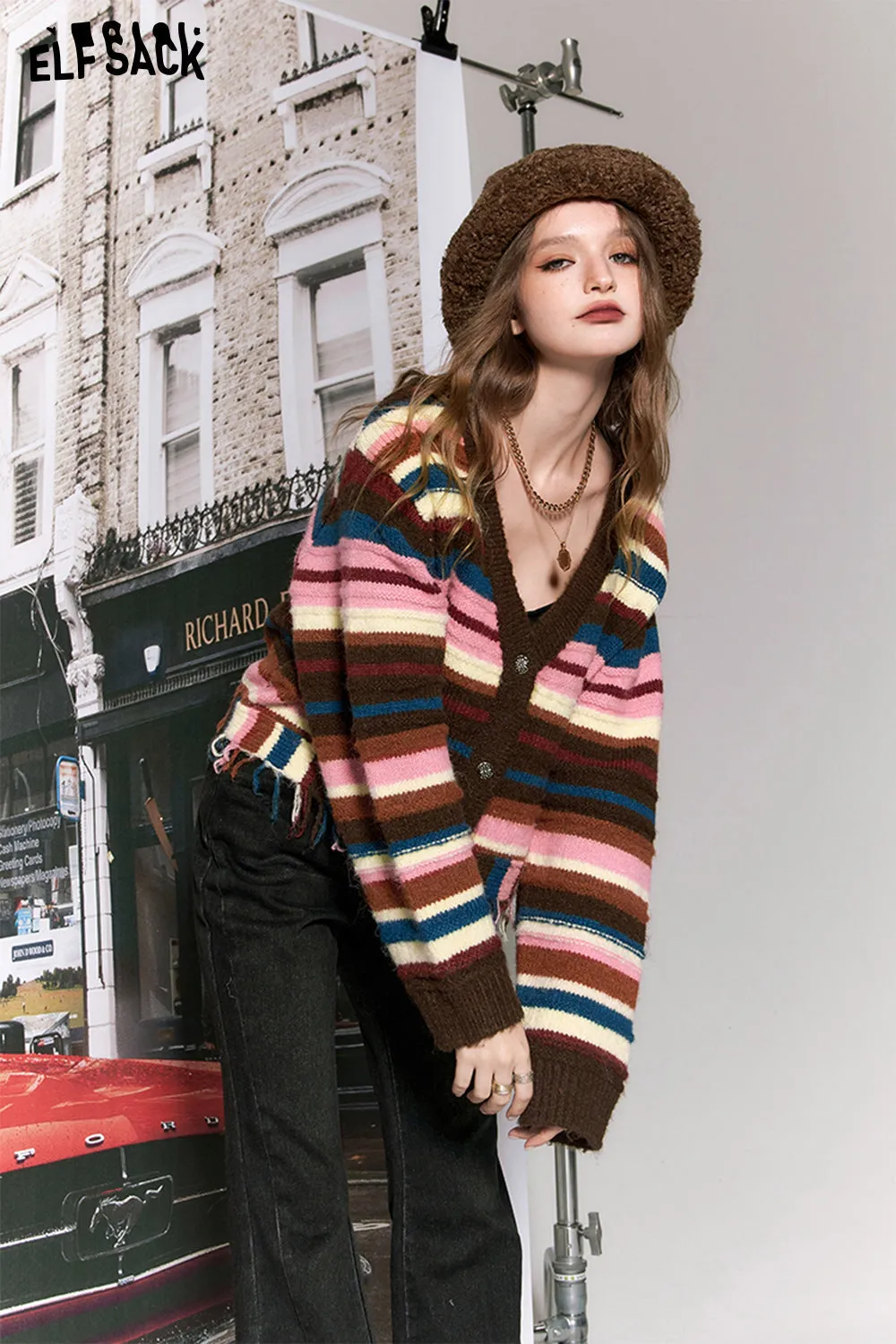 ELFSACK Y2K 2000s Gyaru Sweaters Women 2023 Winter Retro Designer Knitwears