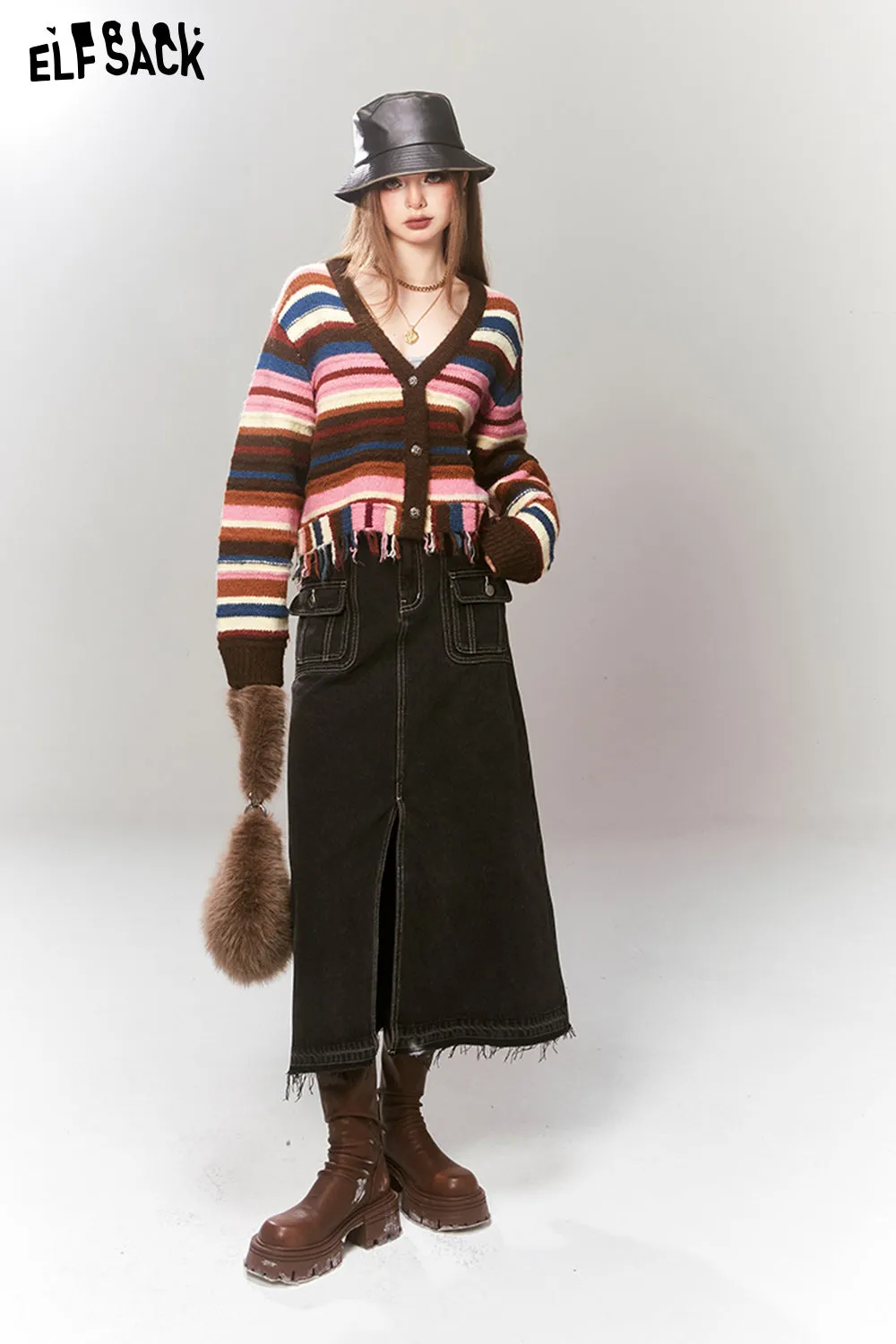 ELFSACK Y2K 2000s Gyaru Sweaters Women 2023 Winter Retro Designer Knitwears