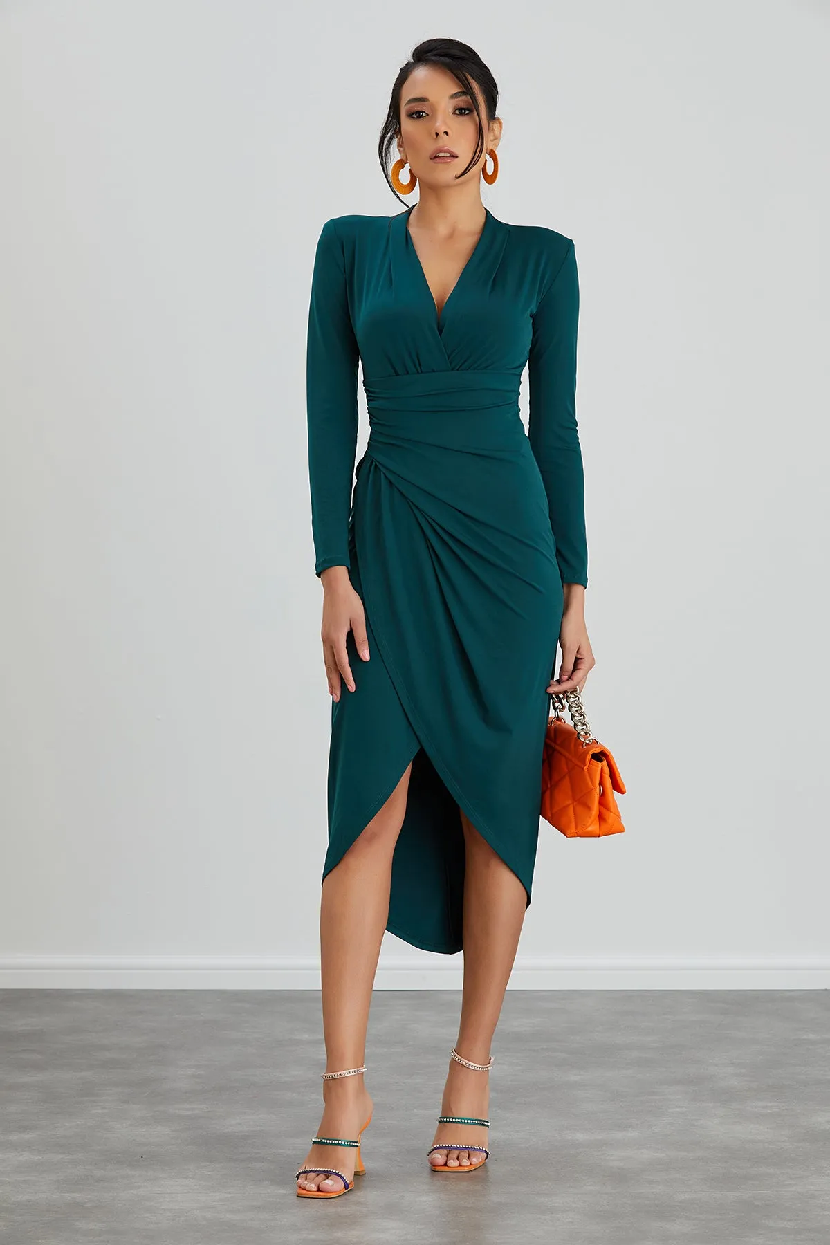 Forever Wrap Midi dress with front Slit