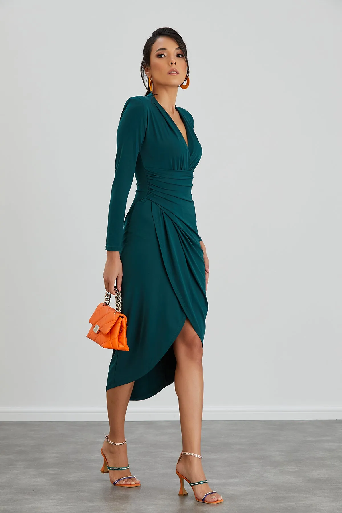 Forever Wrap Midi dress with front Slit