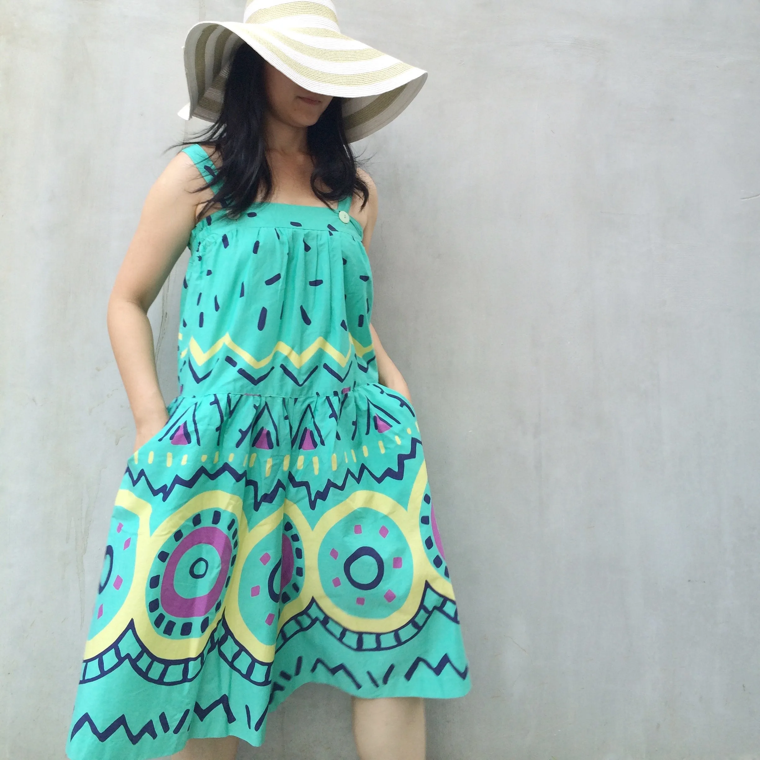 Happy Geometry | Vintage 1980s geometric pop art funk groove Graphic art Summer Romper culottes Jumpsuit with POCKETS