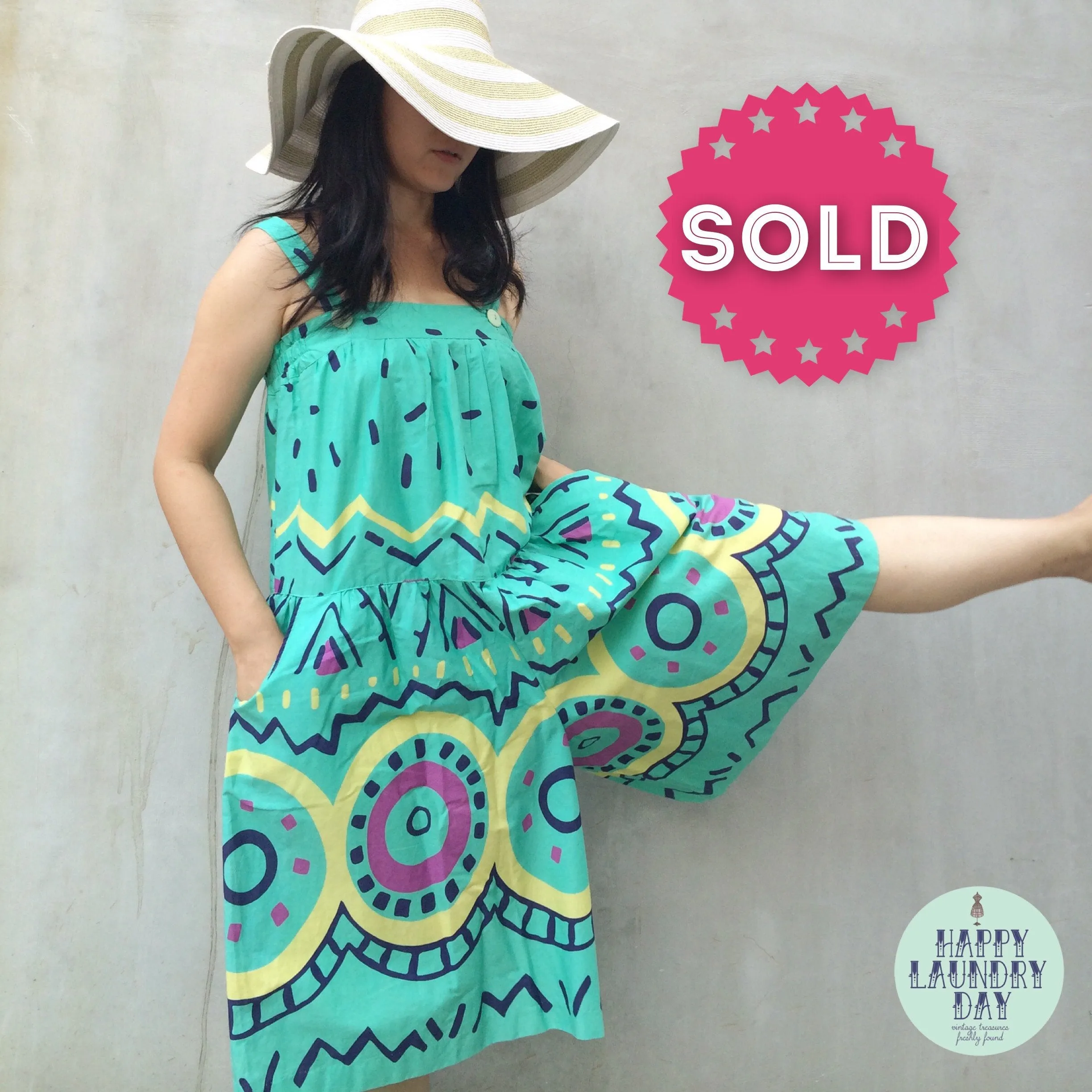 Happy Geometry | Vintage 1980s geometric pop art funk groove Graphic art Summer Romper culottes Jumpsuit with POCKETS