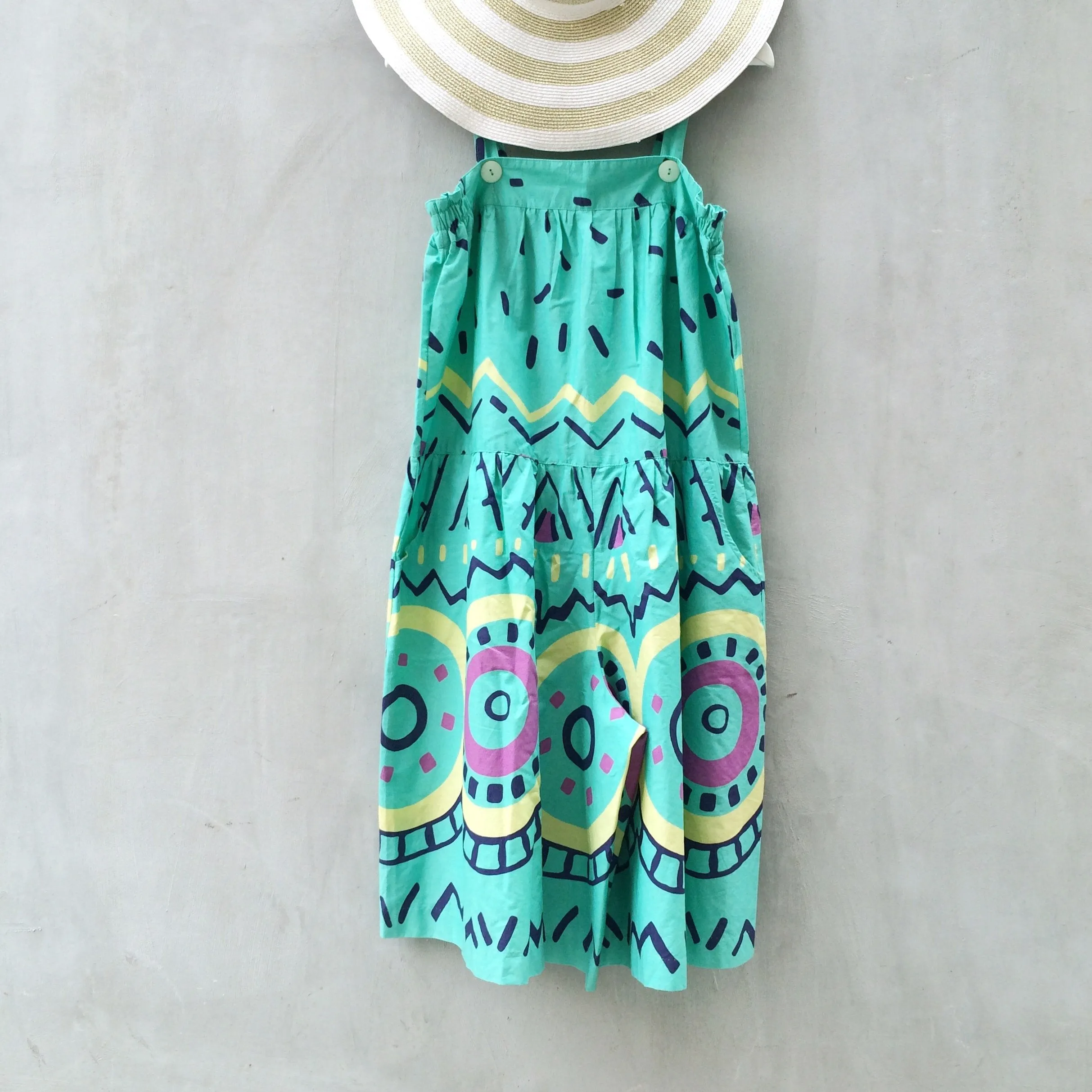 Happy Geometry | Vintage 1980s geometric pop art funk groove Graphic art Summer Romper culottes Jumpsuit with POCKETS