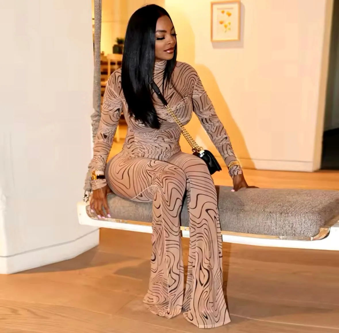In Your City Mesh Zebra Two Piece Set