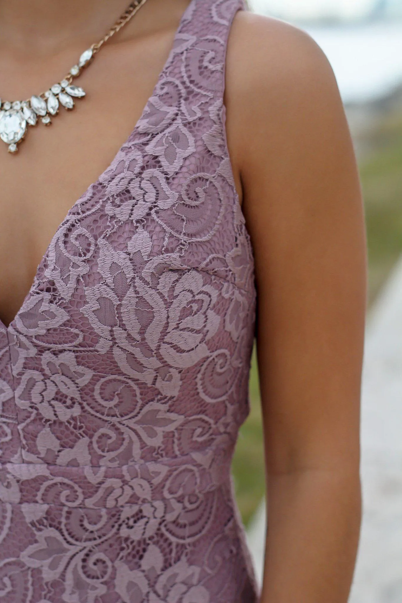 Mauve Lace Maxi Dress with Open Back