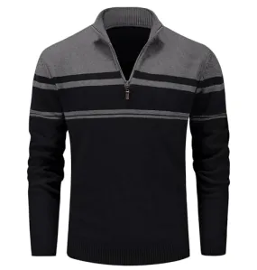 Men Striped Sweater Golf Pullover Mens Casual Sweater Turtleneck Shirts Multi-Color Striped Tops Winter Thermal Sweater Slim Fit Sweaters Polo Sweater Dark Grey Black