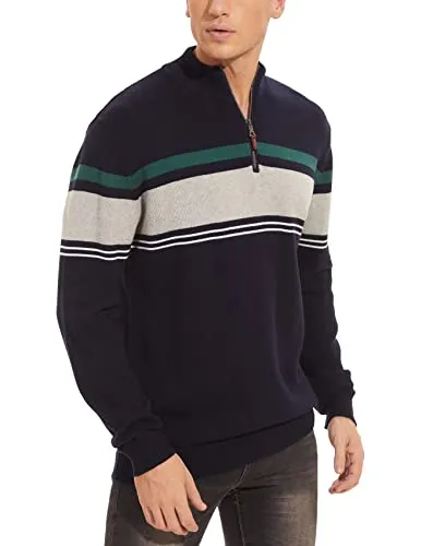 Men Striped Sweater Golf Pullover Mens Casual Sweater Turtleneck Shirts Multi-Color Striped Tops Winter Thermal Sweater Slim Fit Sweaters Polo Sweater Dark Grey Black