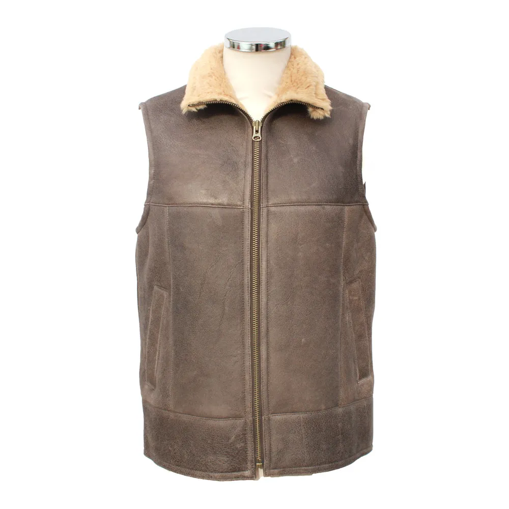 Men's Traditional Centre Zip Sheepskin Gilet in Caramel