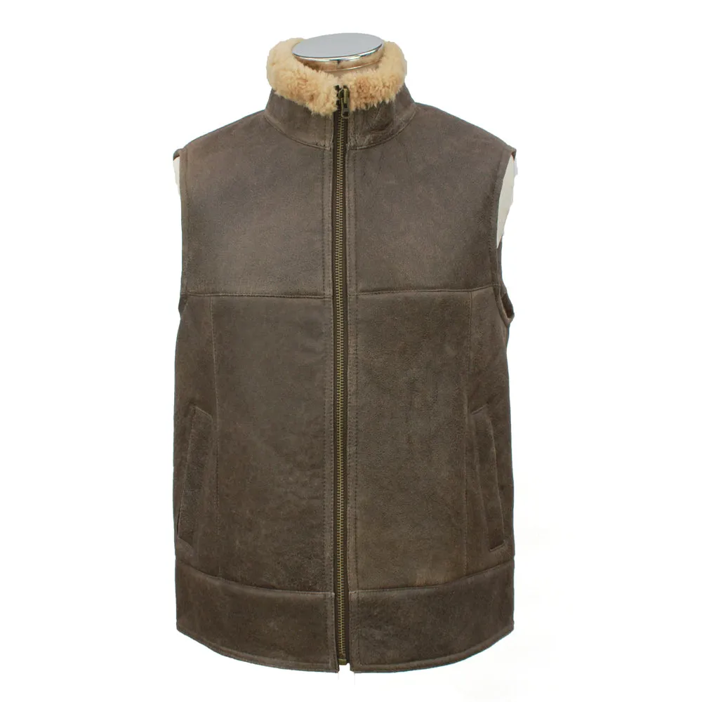 Men's Traditional Centre Zip Sheepskin Gilet in Caramel