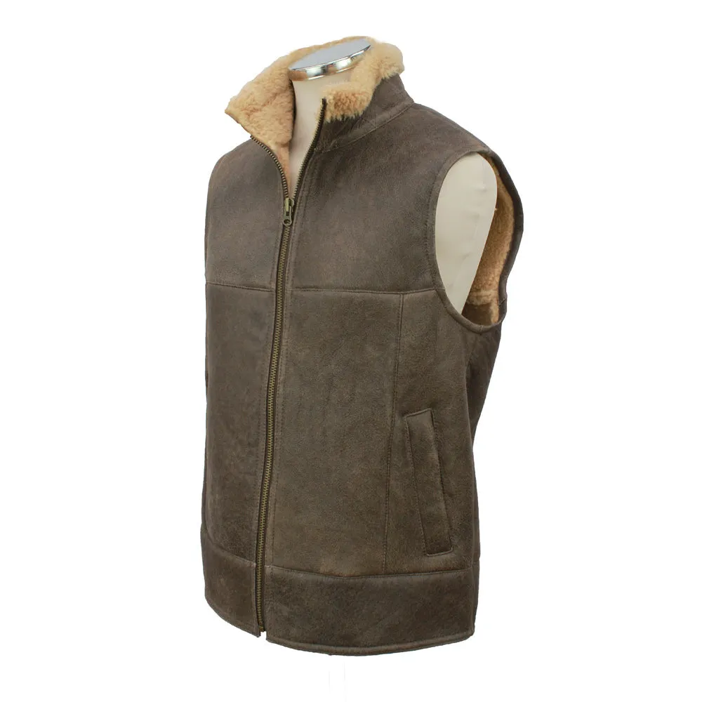 Men's Traditional Centre Zip Sheepskin Gilet in Caramel