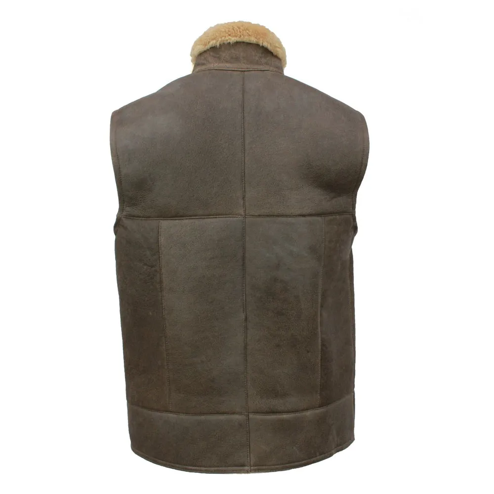 Men's Traditional Centre Zip Sheepskin Gilet in Caramel