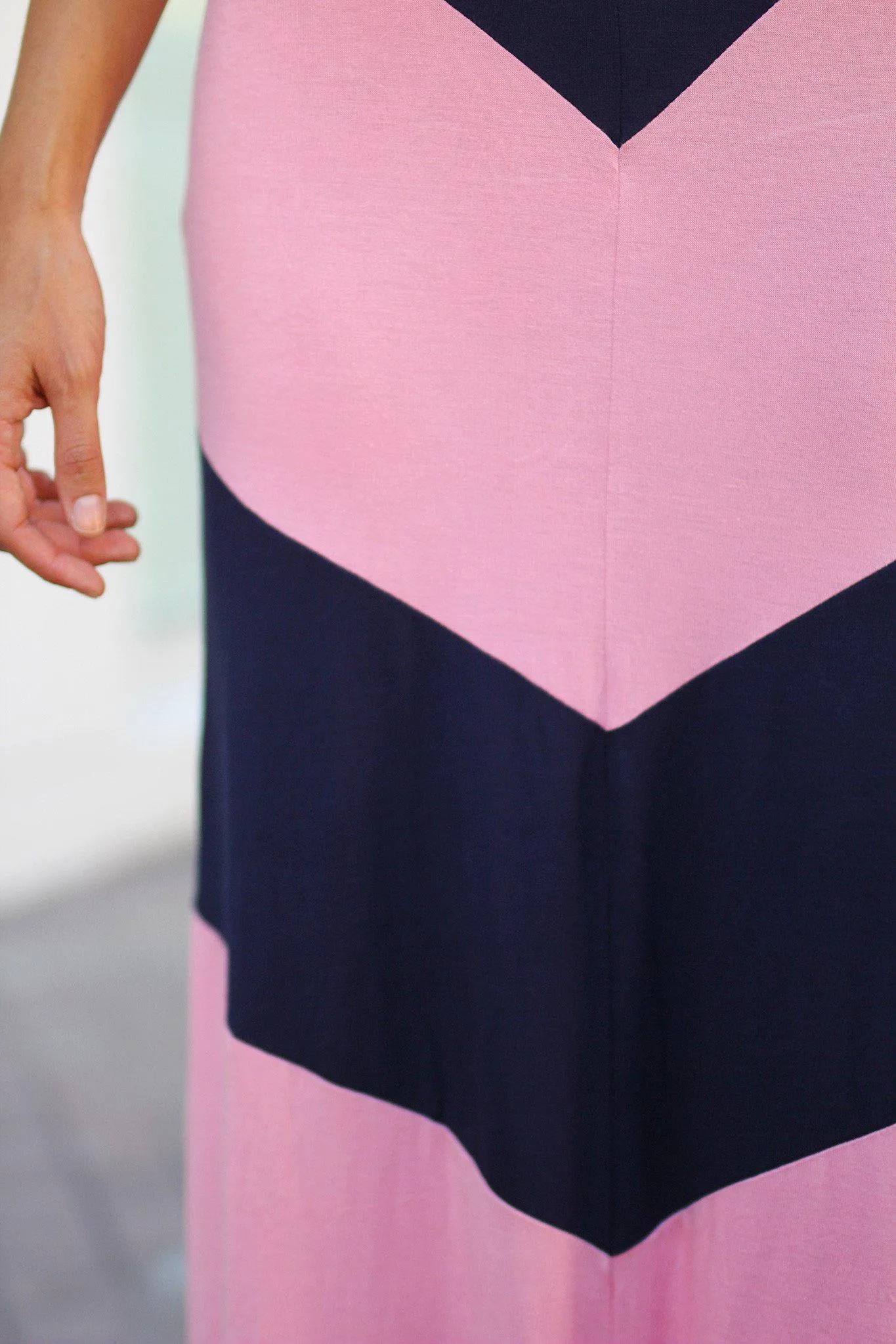 Navy and Pink Chevron Maxi Dress