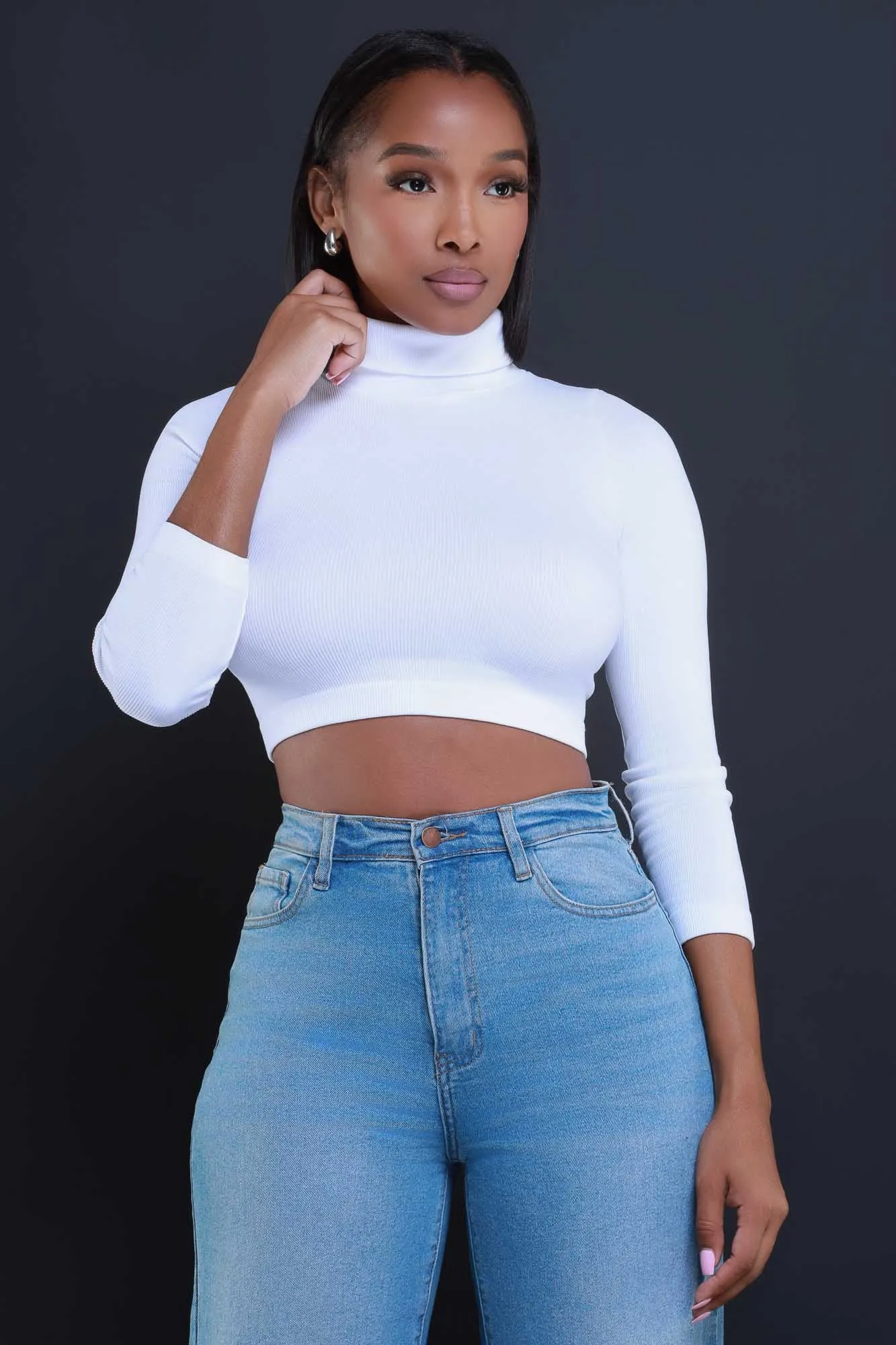 On Call Ribbed Turtleneck Crop Top - White