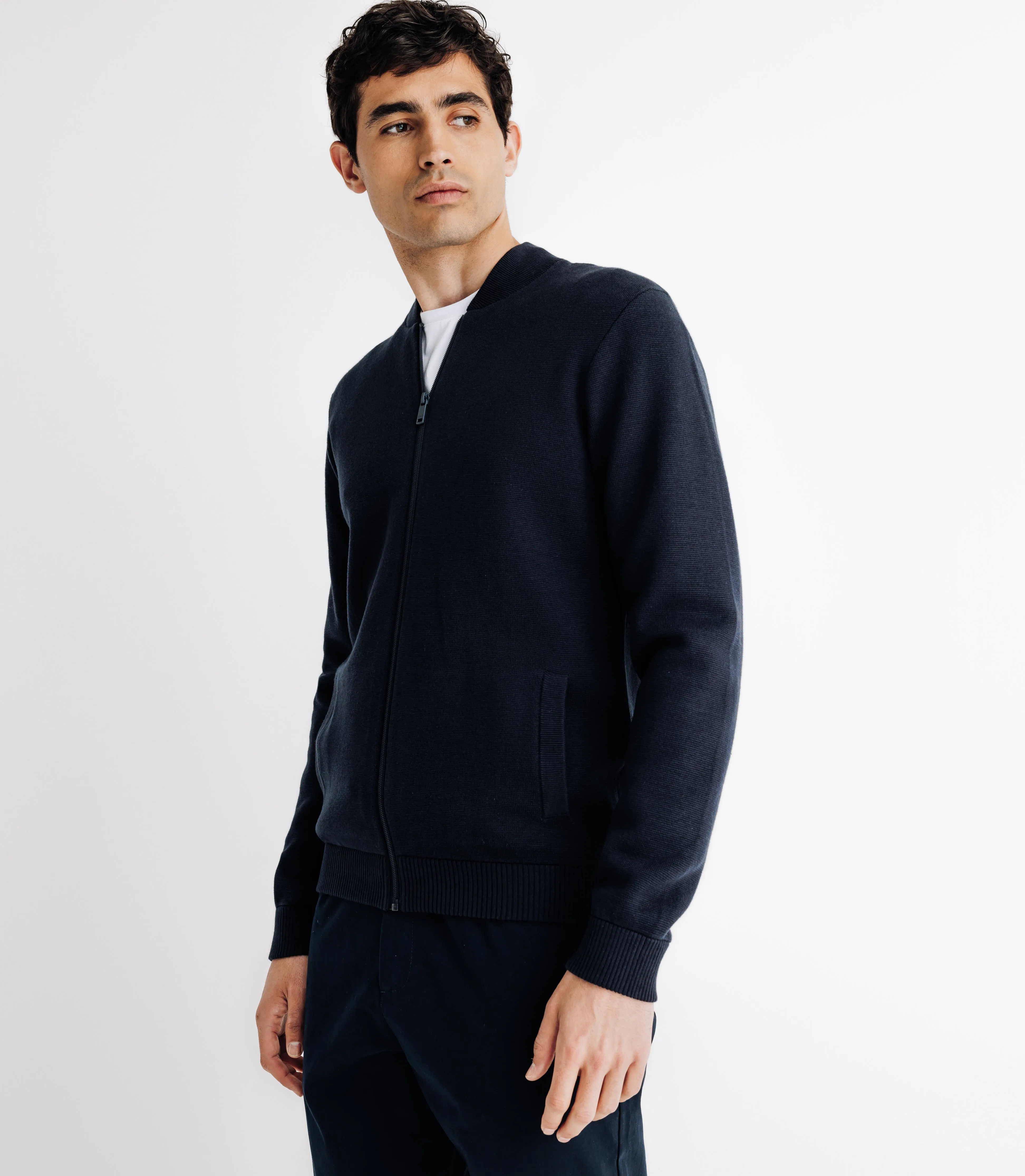 Pull cardigan zippé marine