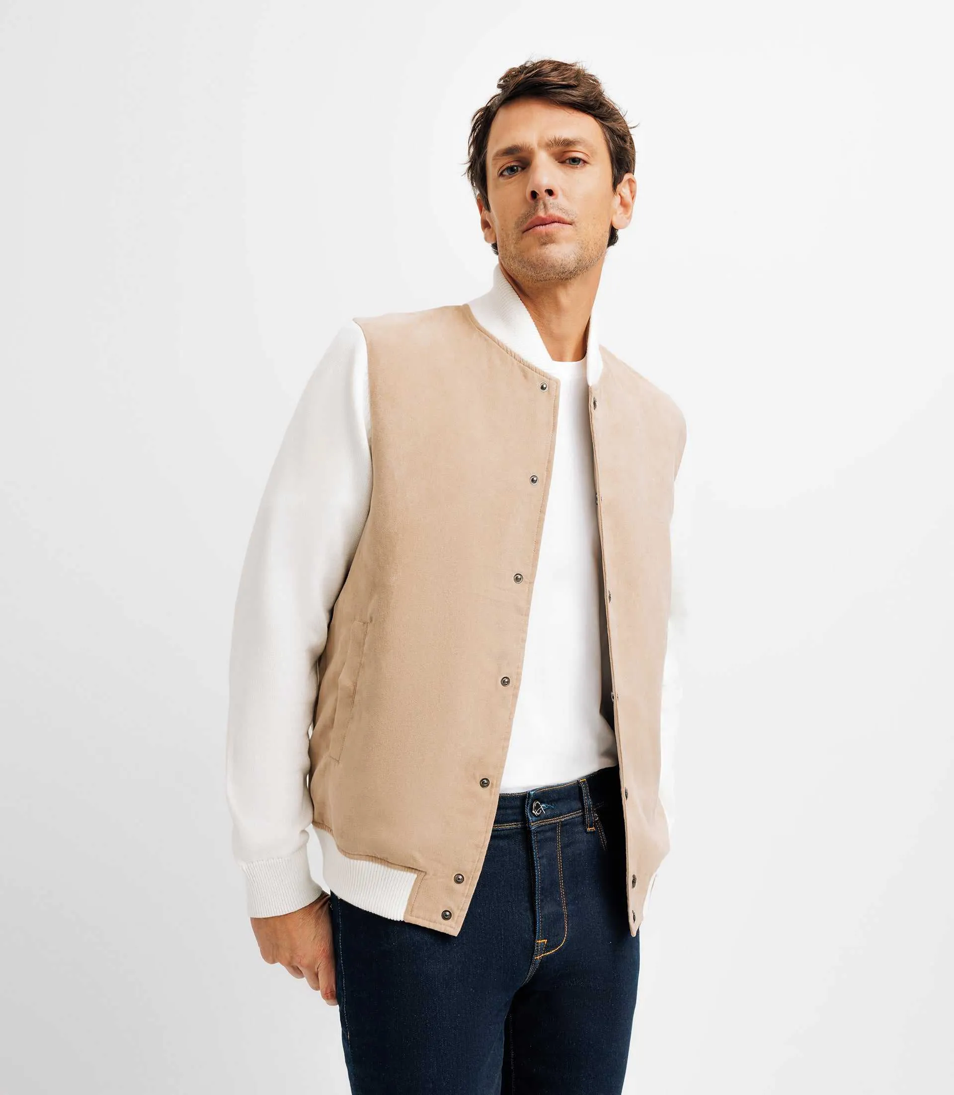 Pull gilet col teddy avec poche écru