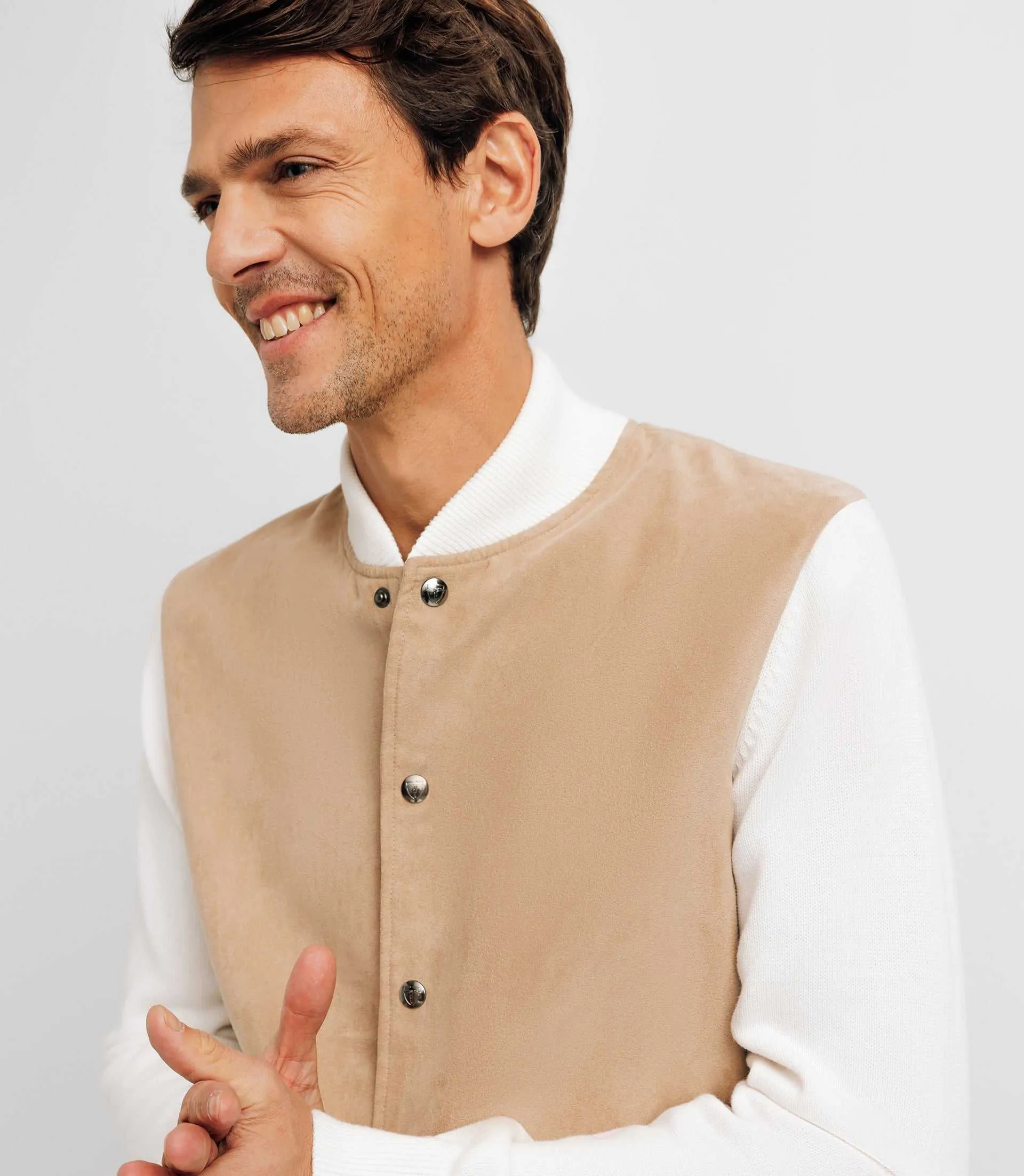 Pull gilet col teddy avec poche écru