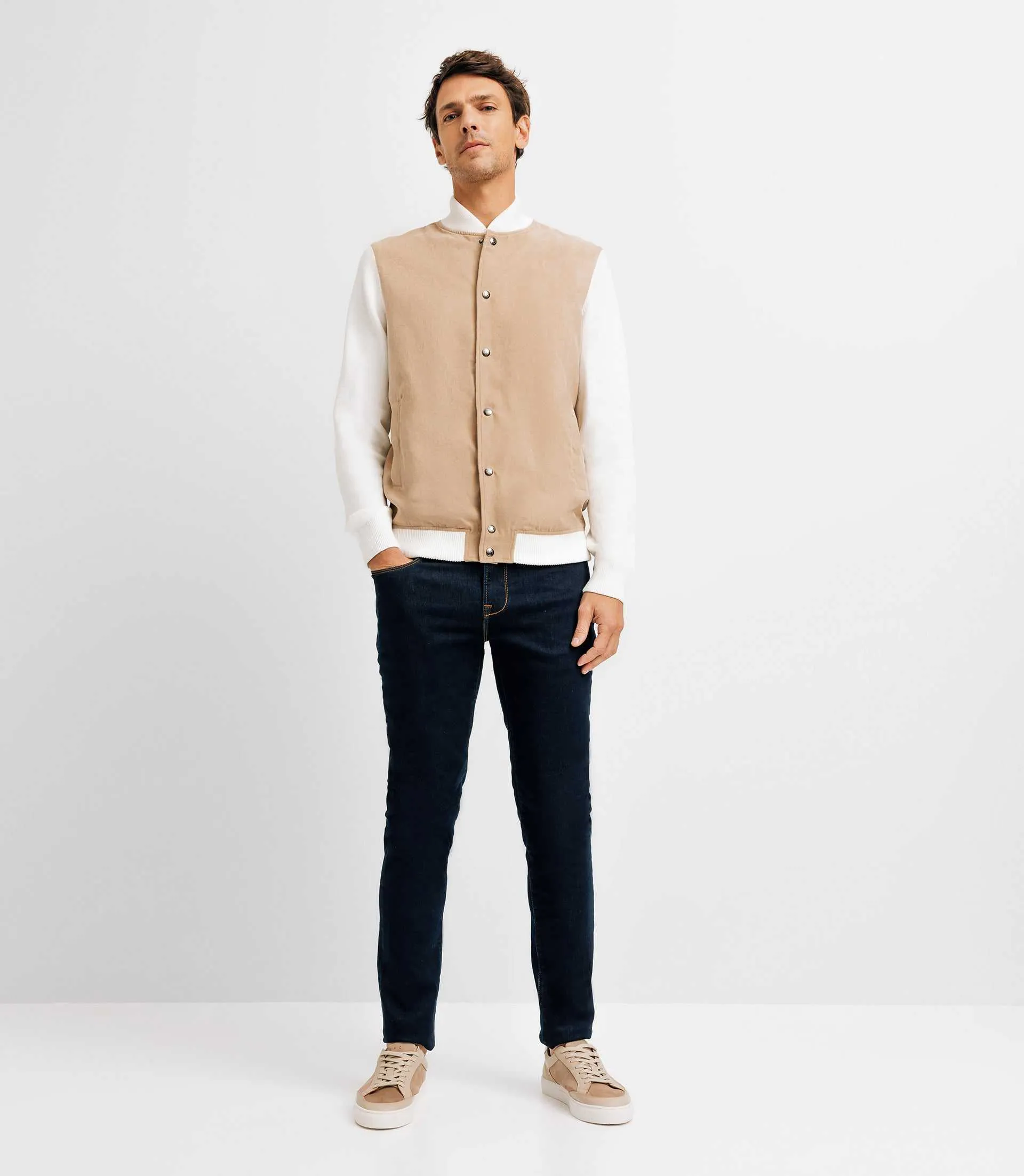 Pull gilet col teddy avec poche écru