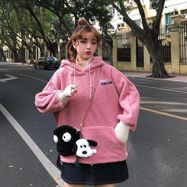 "GREAT HOWEVER" 2-in-1 Teddy Hoodie
