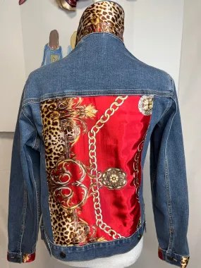 Red, Gold and Leopard Print Denim Jacket